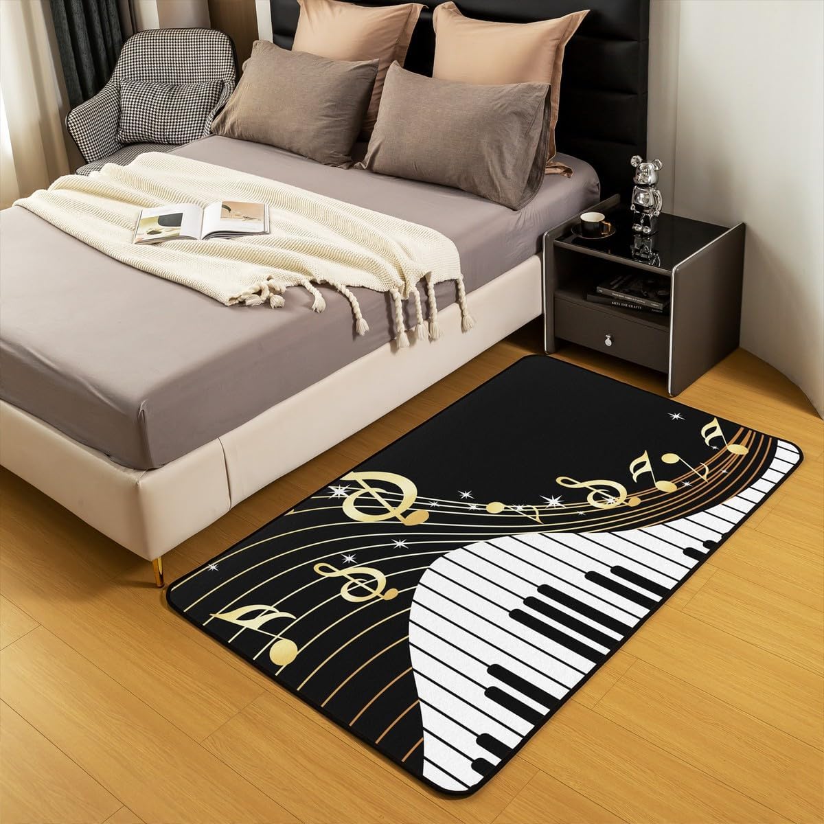 jejeloiu Piano Area Rug 5x7 Music Theme Living Room Rugs for Bedroom Soft Kids Luxury Piano Musical Decorative Carpet Inside Entryway Accent Rug Floor