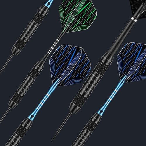 Miniatura 6 de Juego de 12 dardos de punta de metal de 220.85 oz, dardos de punta de acero para dardos con ejes de aluminio de alta calidad, 50 juntas tóricas de