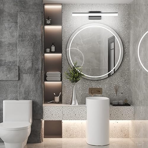 Miniatura 9 de Aipsun Lámpara LED negra de 24 pulgadas, ajustable, moderna, para tocador de baño, sobre espejo, 5500 K