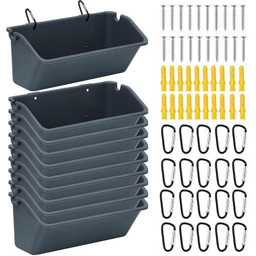 Wenqik 10 Pack Chicken Feeder,5 Quart Hanging Goat Waterer,Dark Gray | Two Mounting Options, Metal Clips and Screws,Solid base without holes,Livestock Feed Buckets for Sheep Duck Coop, Farm, Geese