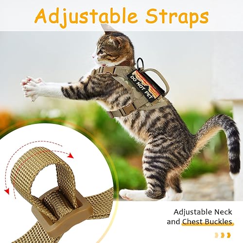 Miniatura 4 de Arnés táctico para caminar, chaleco ajustable a prueba de escapes para gatos grandes, chaleco transpirable de fácil control con asa, parches Molle