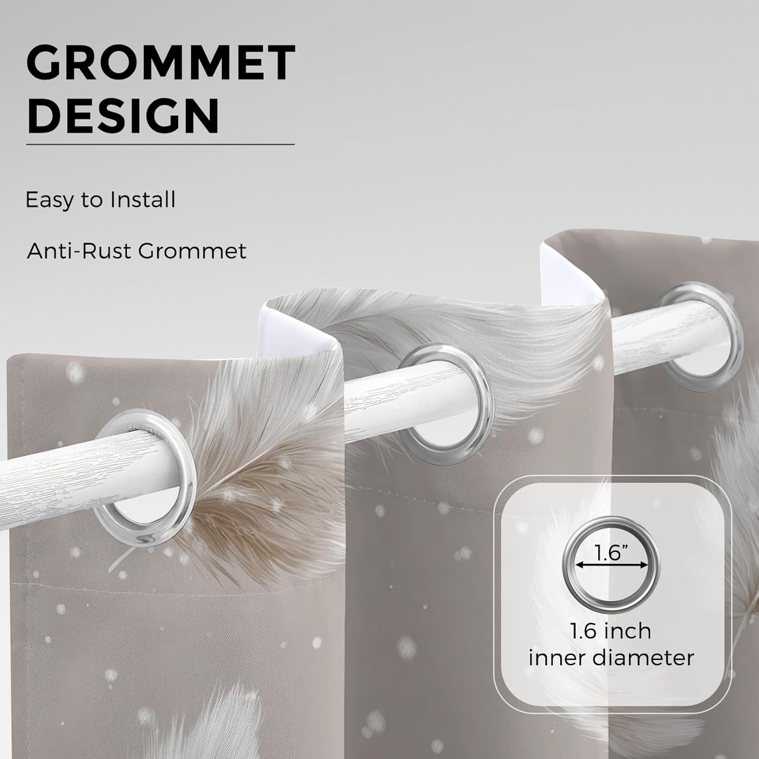 White Feathers Curtains for Bedroom, Minimalist Animal Feather Blackout Curtains Living Room Decor, White Plumage Thermal Insulated Grommet Drapes & Home Decor, 27.5 x 39 Inch 2 Panels K-X24