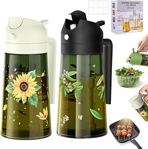 Miniatura 10 de COOLMI Rociador de Aceite para Cocinar, Juego de Botellas Dispensadoras de Aceite de Oliva 2 en 1 para Cocina, Recipiente de Botella de Aceite y