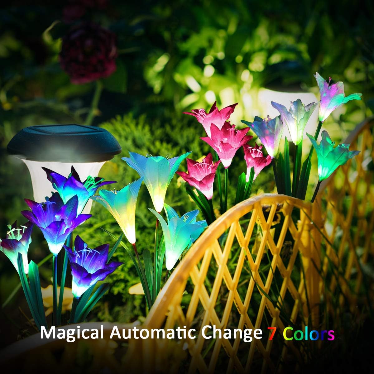 Pussan Solar Flowers Lights, 3 Pack Waterproof Multi-Color LED Lily Flowers Lights, Patio Yard Garden Decorations Lawn Ornaments Lights