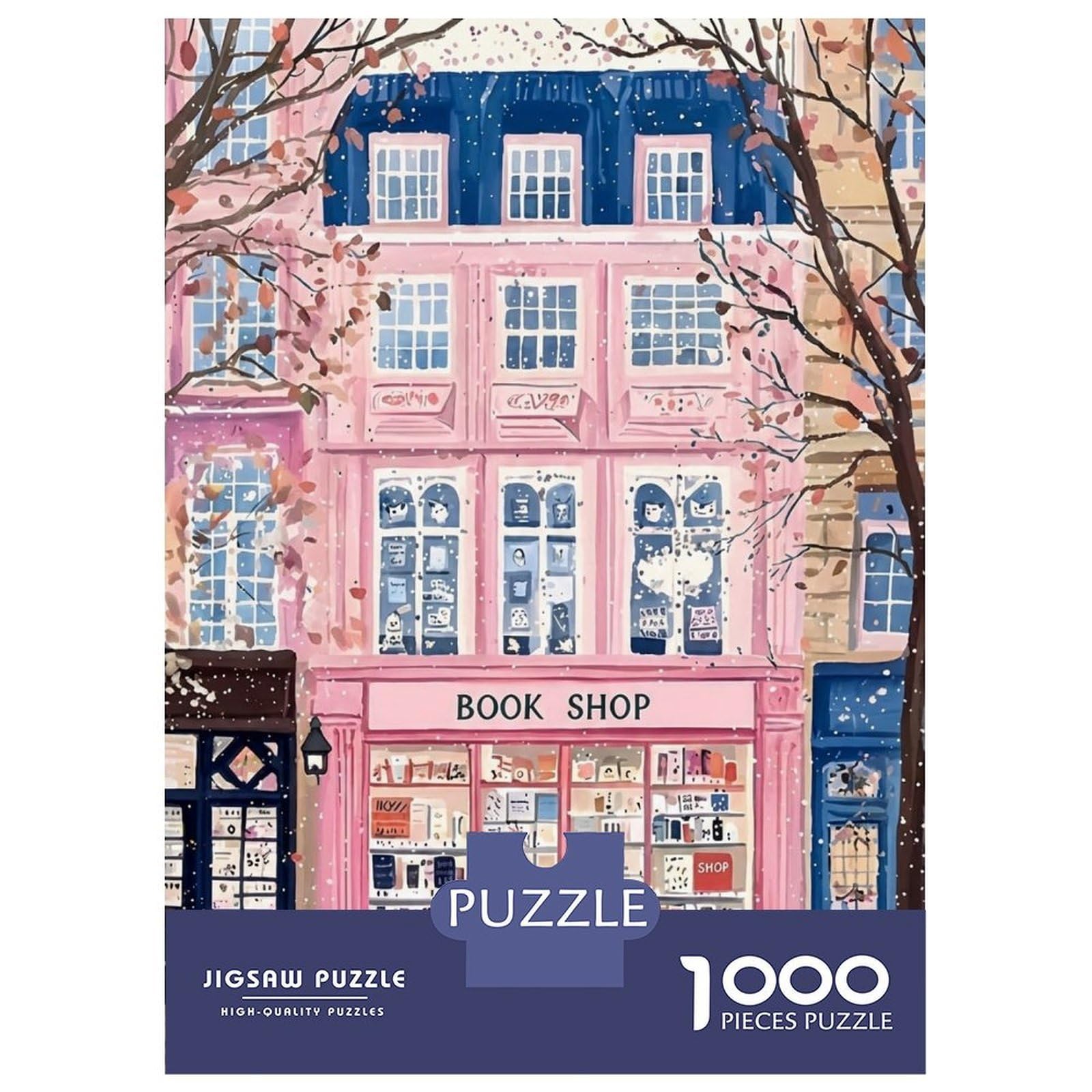Bookstore Facade 1000 Piece Jigsaw Puzzle Paper for Adults Spring Building Puzzle Game for Family Home Decor Gift 52x38cm/1000pcs