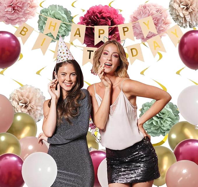 Kit Decoración Fiesta Floral Princesa con Globos y Pompones miniatura 2