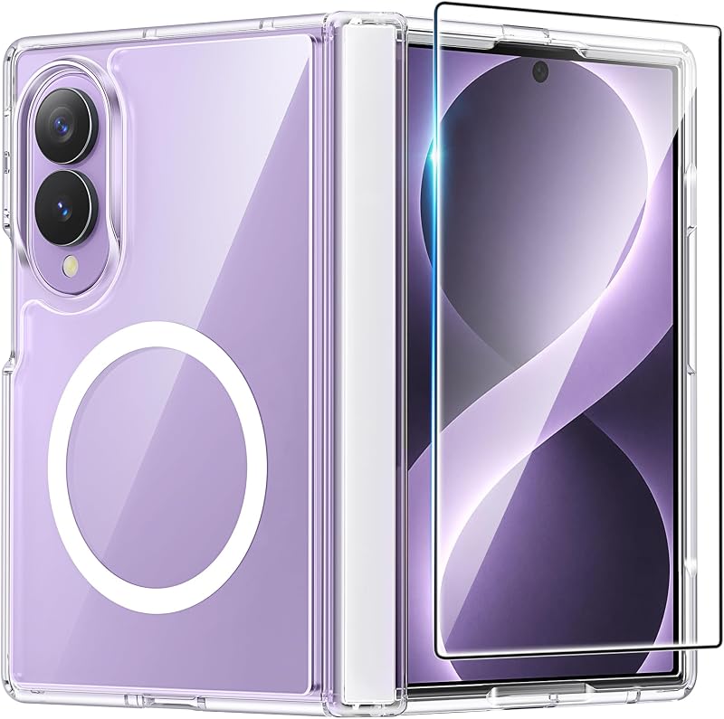for Samsung Galaxy Z-Fold-8 Case Full Hinge Protection Clear Cover | Compatible with Magsafe, Screen Protector, Anti Yellowing, Military Grade Drop Protection, Shockproof, Transparent Cases