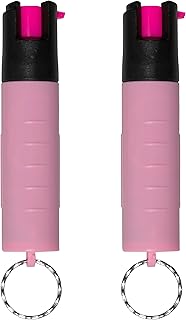 Police Magnum Mini Pepper Spray Self Defense Safety Tool- Strong Keyring Holder- Small Discreet Canister Case- Made in The USA- 2 Pack 3/4oz Twist Lock Pink Sleeve Keyring