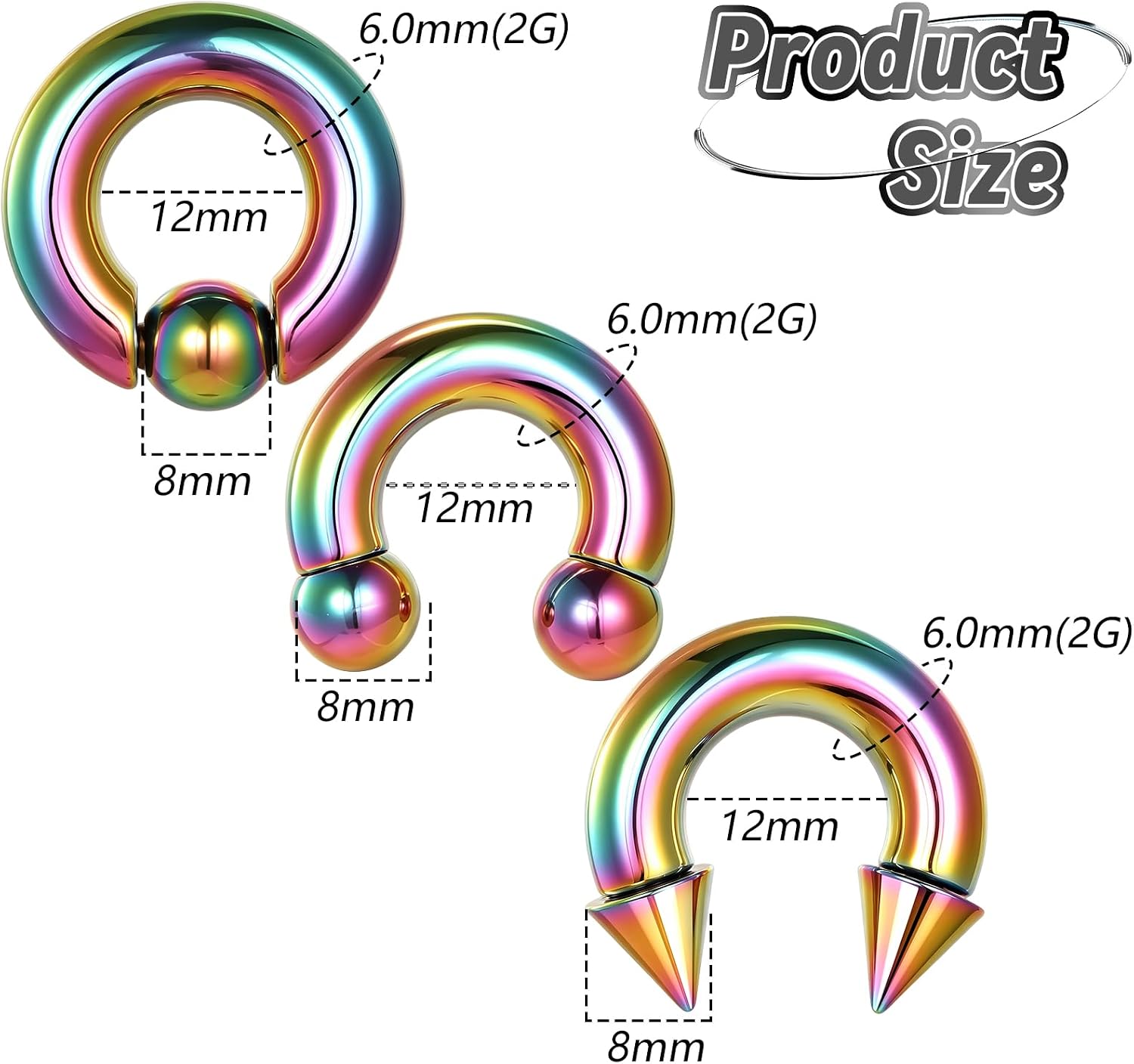 Xpircn Septum Rings 2G 4G 6G 8G 10G 12G 14G Surgical Steel Heavy Ear Gauges for Men Septum Stretching Kit Spike Septum Jewelry