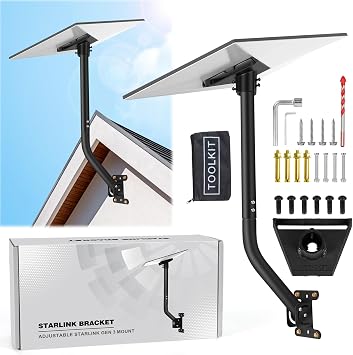 Gen 3 Starlink Mount, Adjustable Wall/Roof Mounting Kit, Compatible with V3 Starlink Standard Dish, Starlink Gen 3 Pole Mount Include Pipe Adapter, Suitable for Homes and RVs
