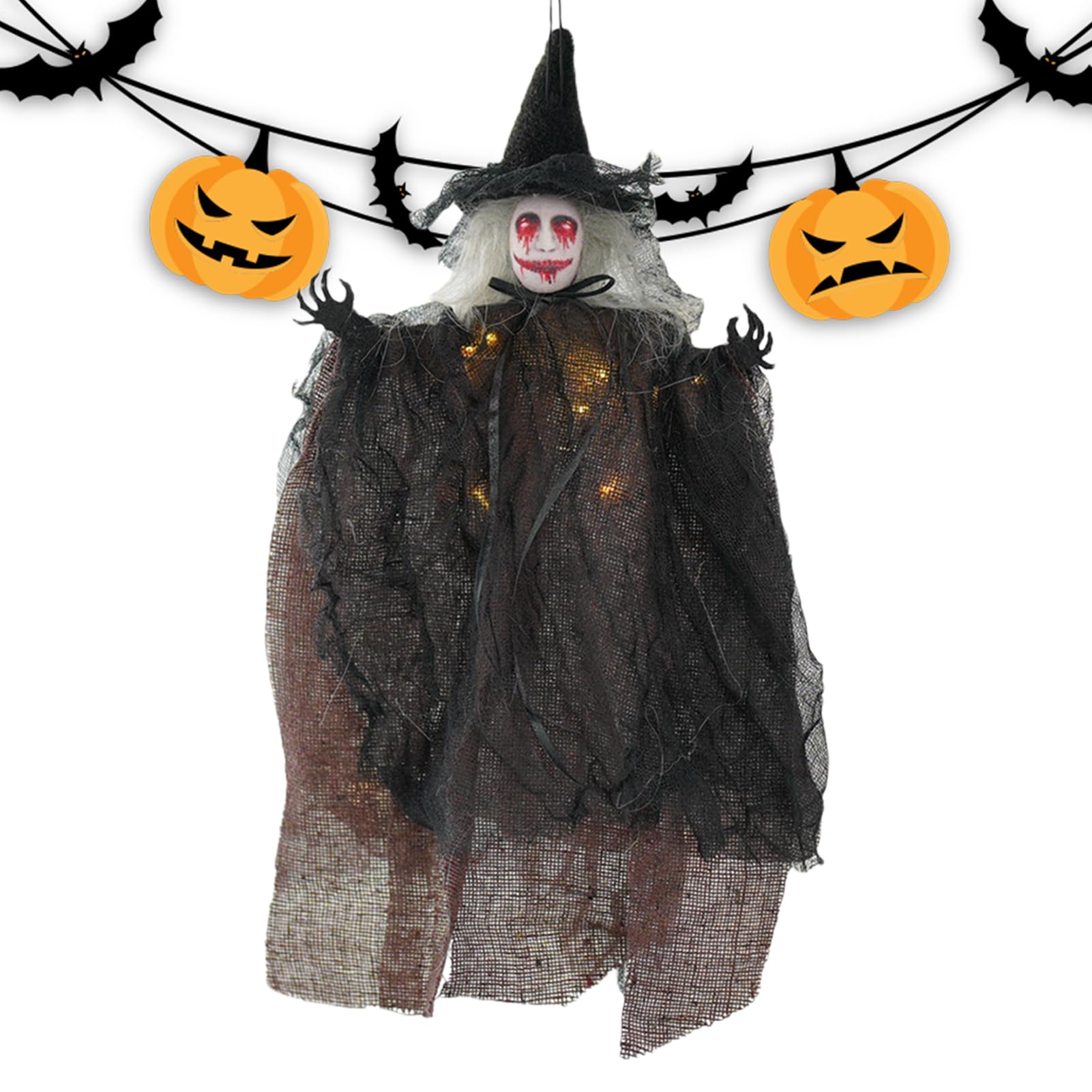Pendentif lumineux effrayant de sorcière d'Halloween intérieur