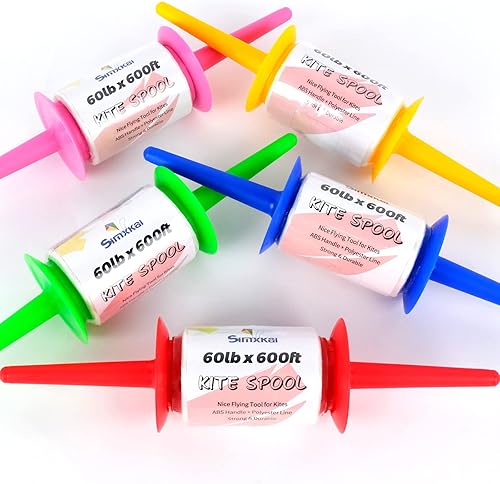 Miniatura 20 de Simxkai Bobina, línea de cometa trenzada (2 y 3 y 4 unidades) - 600 pies cada kit Paquete de 2 (azul amarillo)