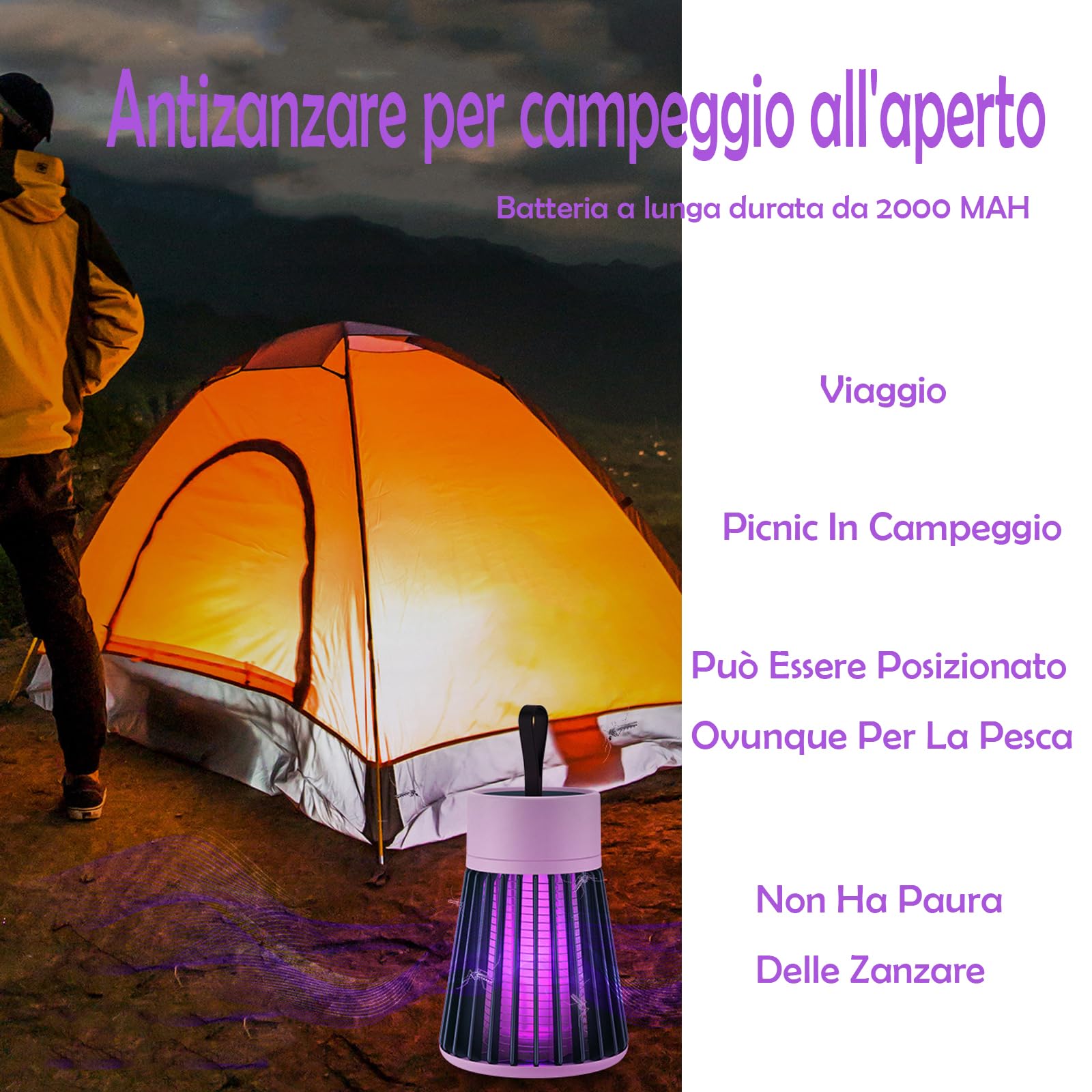 Zapfie Zanzare, Lampada Antizanzare Ricaricabile, Lampada Antizanzare Da Campeggio: Funzionamento Silenzioso, Senza Sostanze Chimiche, Trappola Per Zanzare Ricaricabile (Gris*2pcs)