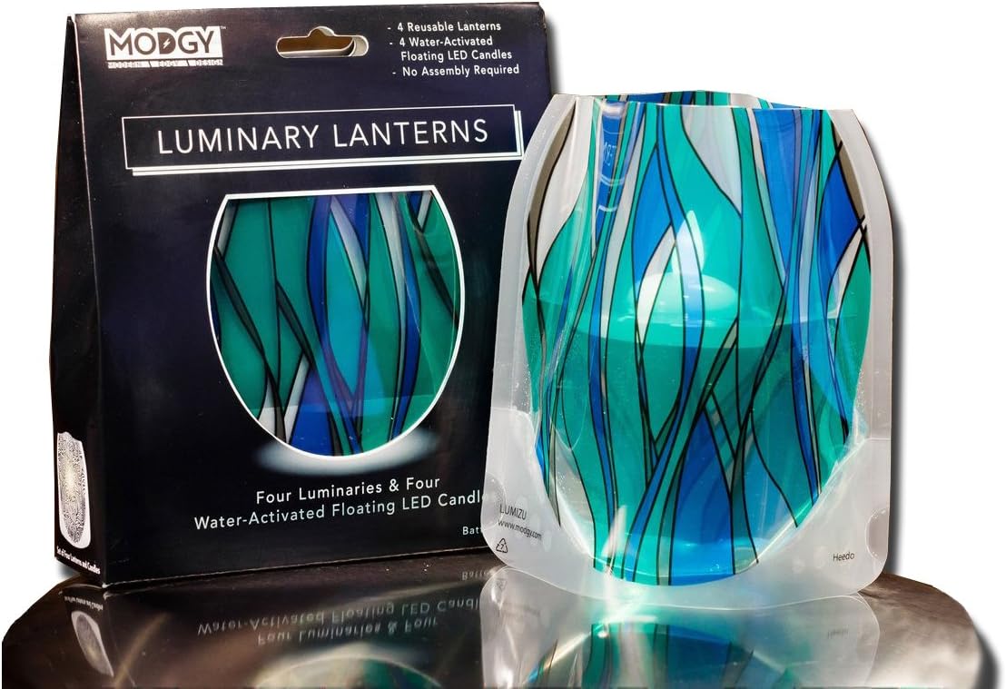 MODGY Luminary Lanterns Candle Holder Decorative Indoor Outdoor Decor, Lanterns for Wedding Centerpiece Decoration Outside Patio 4-Pack, with Flameless Floating LED Candles Heedo