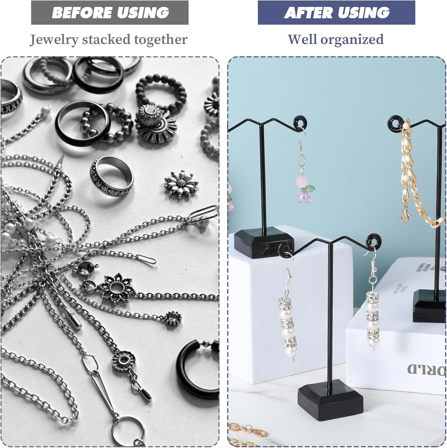 18 Pcs Black Metal Earring Holder T Bar Earring Display Stand Organizer Countertop Hanger Hanging Jewelry Towers with Acrylic Base - Image 4