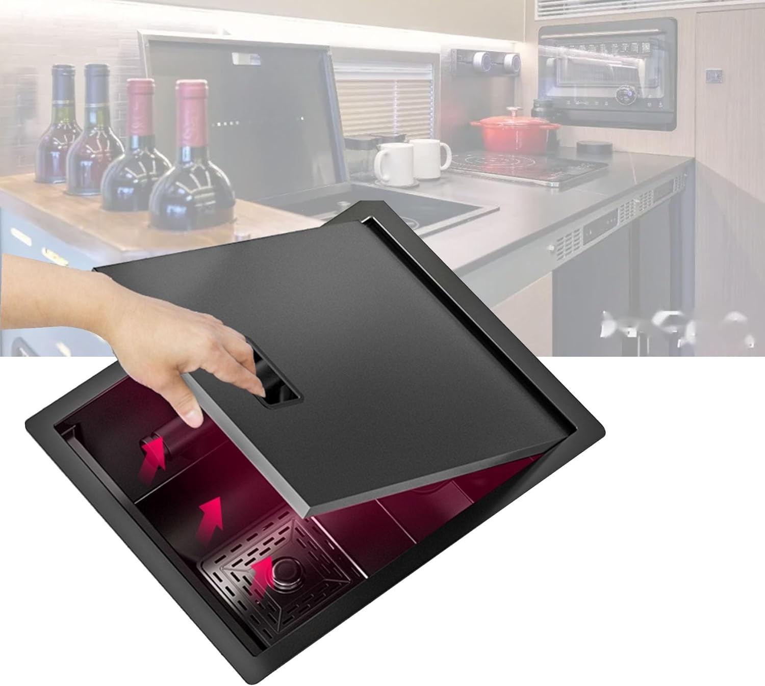 Black Bar Utility Undermount Kitchen Sink Drop in Stainless Steel RV Sink Small Single Bowl Kitchen Sinks With Hidden Faucet and Drain Strainer Set for Small Space Home Bar Shop Coffee RV ( Color : FO