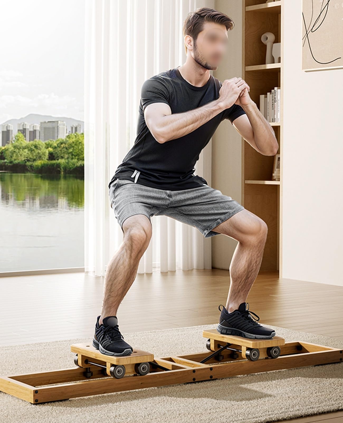 ToeWoe Esercitatore per L'interno Coscia Pieghevole Simulatore di Sci in Legno Maestro della Coscia Recupero del Pavimento Pelvico per Donne per L'allenamento in Palestra