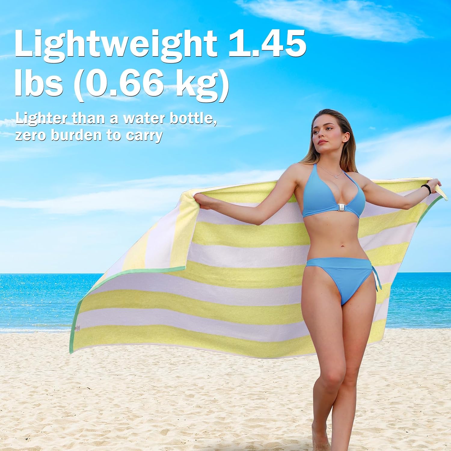 GABAO Cotton Beach Towel Oversized - 70"x 35"|Large Striped Towel - Classic Soft, Absorbent Terry Cloth for Pool, Beach, Travel & Resort (Chartreuse) - Image 5