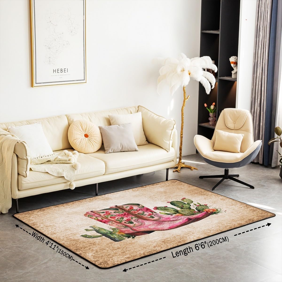 jejeloiu Pink Cowgirl Boots Area Rug 3x5 Western Aztec Living Room Rugs for Bedroom for Kids Boys Girls Decor Cactus Wild Cowboy Vintage Rustic Boho Decor Carpet Indoor Floor Mat Room Decor