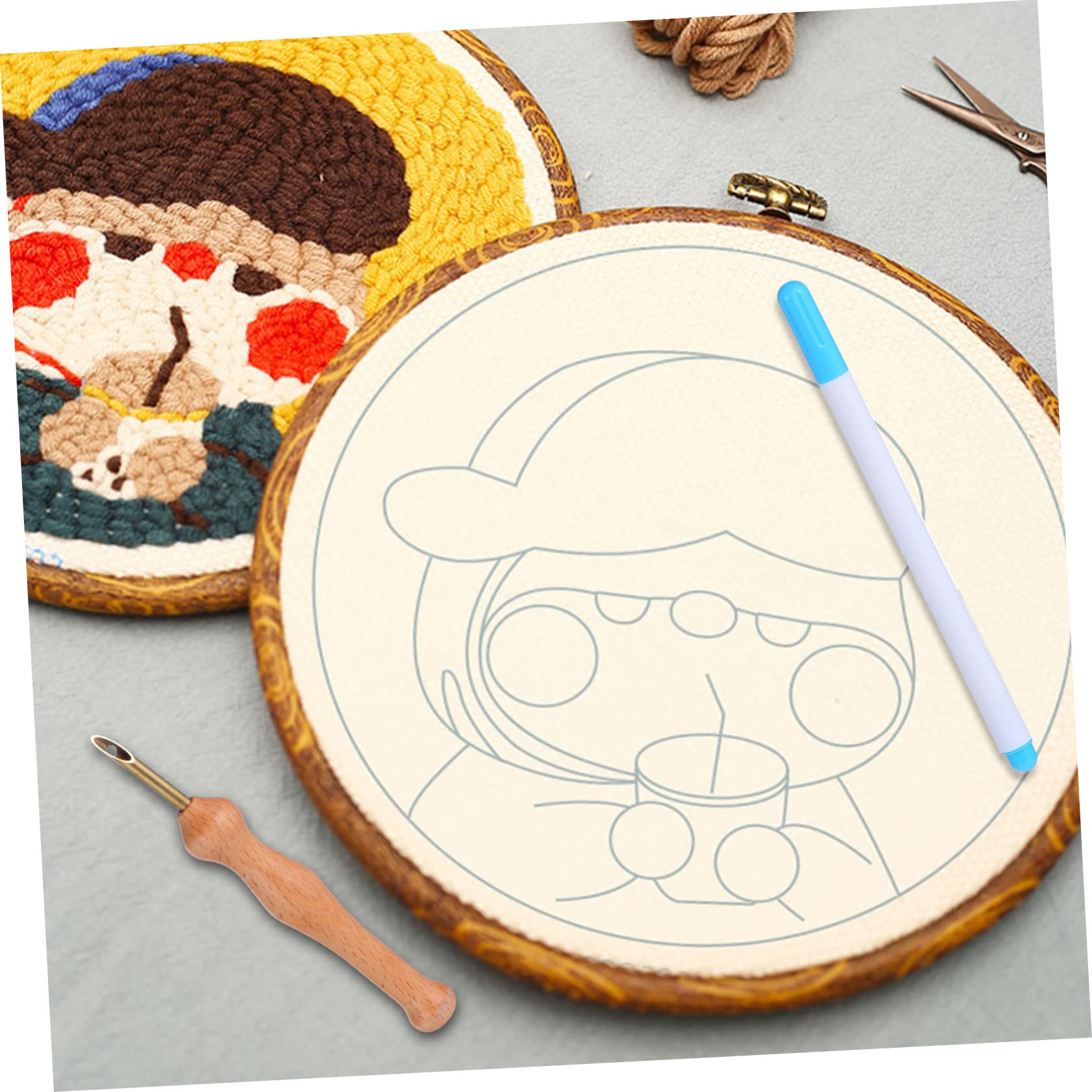 Veemoon 2 Sets Embroidery Pen Needle Kits Wooden Handle Punch Needle Adjustable for Yarn Cloth