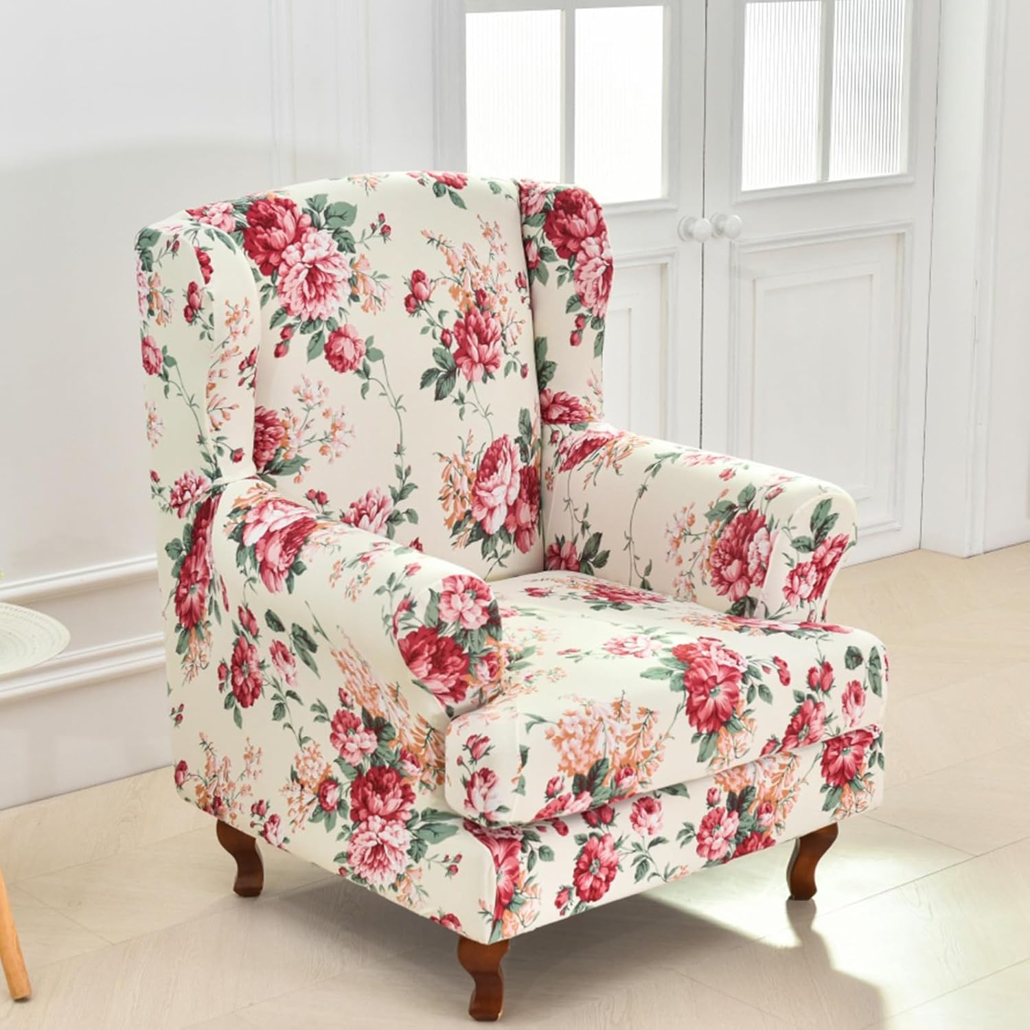 HAOYONG Wing Chair Slipcovers Stretch Wingback Chair Covers Printed 2 Pieces Wingback Armchair Slipcover Elastic Chair Slip Covers Washable Armchair Protector Cover for Living Room and Bedroom