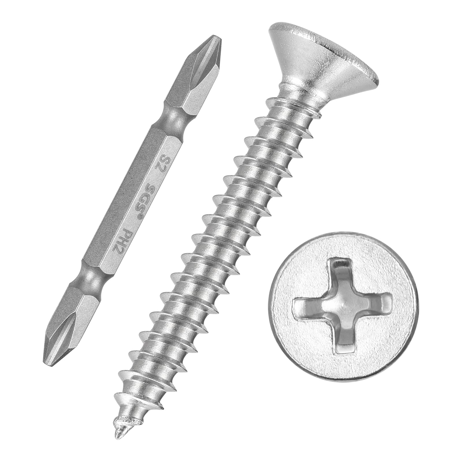 Kozelo 101pcs Phillips Flat Head Wood Screws with Screwdriver Bits - [#6x1"] 304 Stainless Steel Countersunk Self-Tapping Screws for Furniture Assembly, Outdoor Construction, Silver — image 1