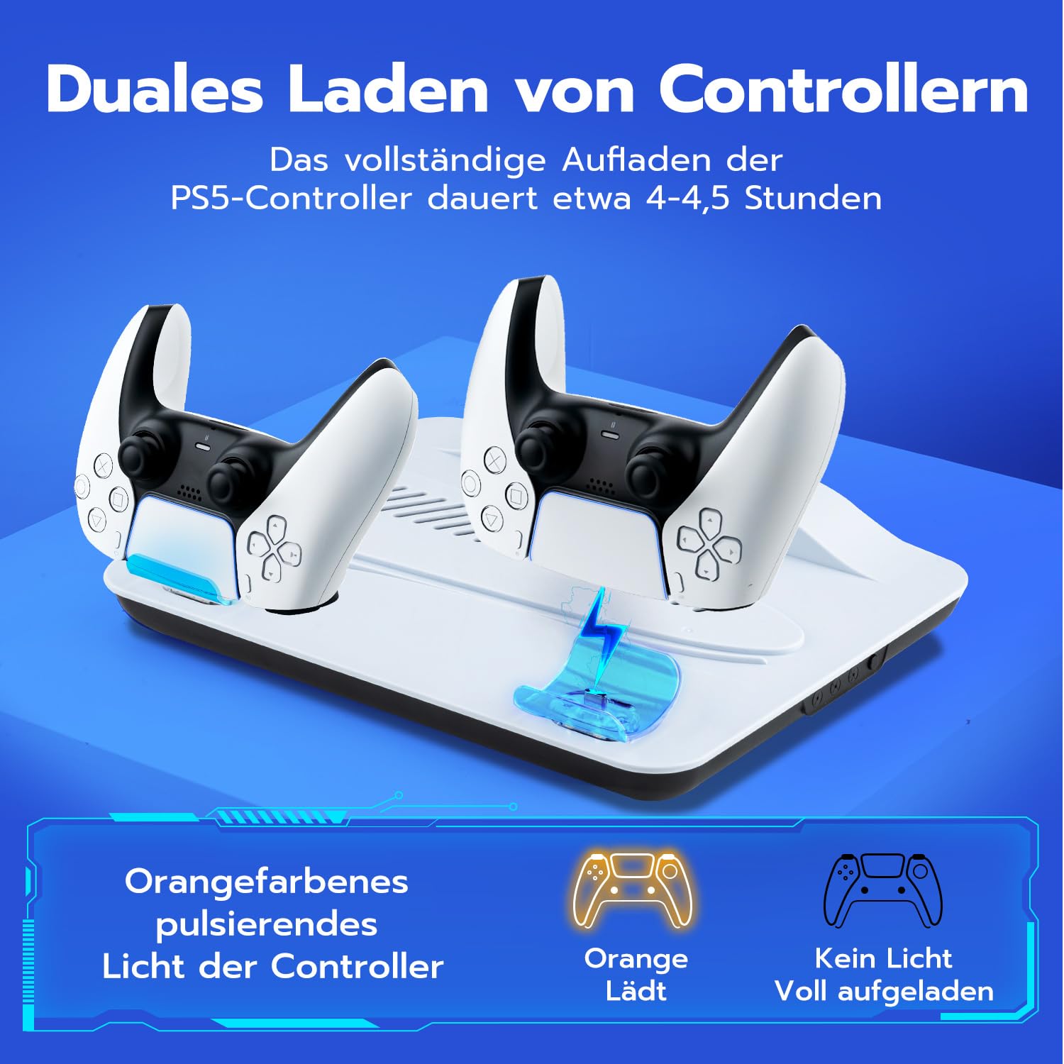 Mcbazel PS5 Kühlständer mit Ladestation | 3-Stufen Kühlventilator + 2 Controller Laden Kompatibel mit PS5/Playstation 5 Pro/PlayStation 5 Slim Disc & Digital – Weiß
