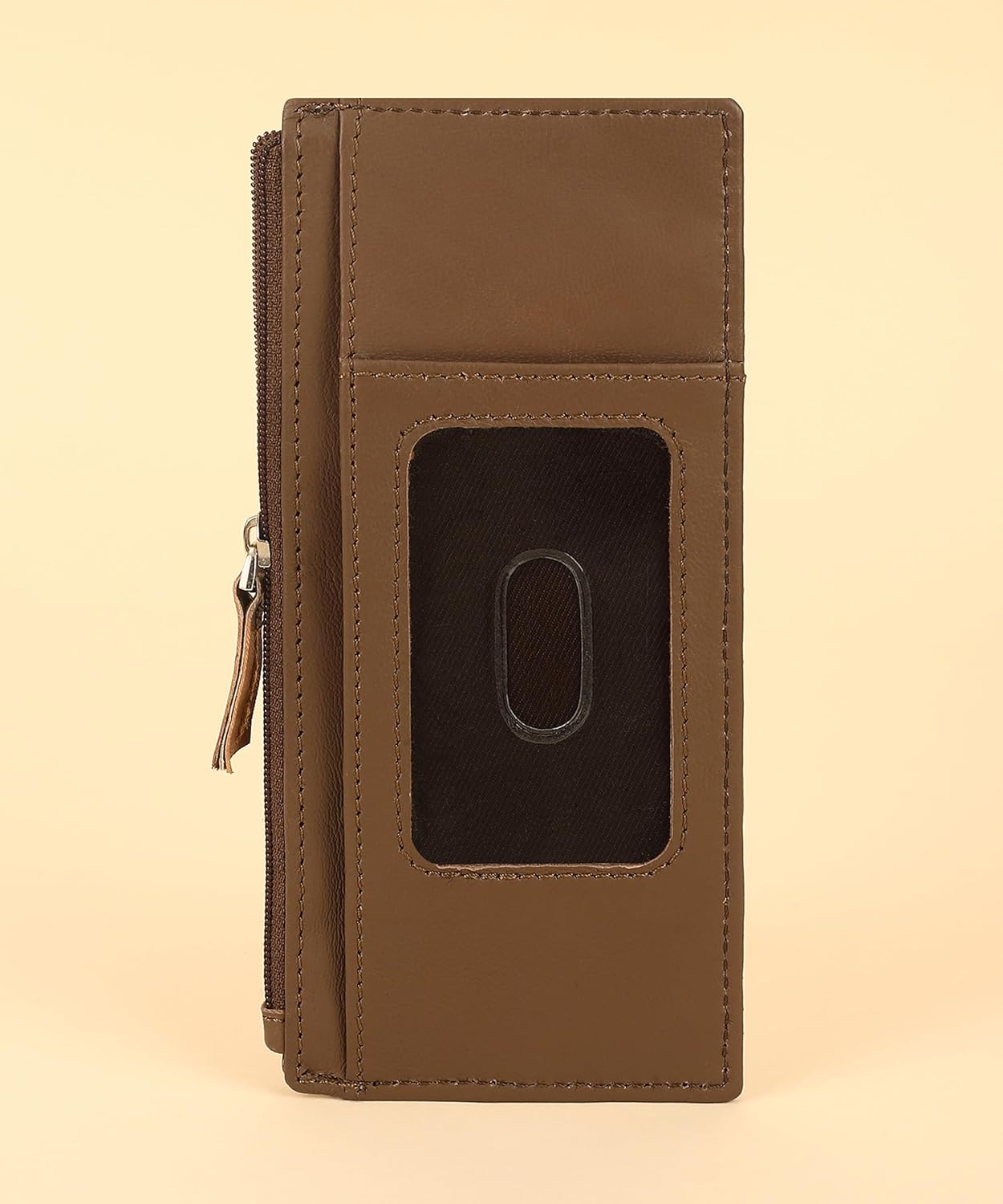 All in One Card Case Holder Slim Wallet With a Card Protection Strap by Leatherboss (Tan) - Image 3