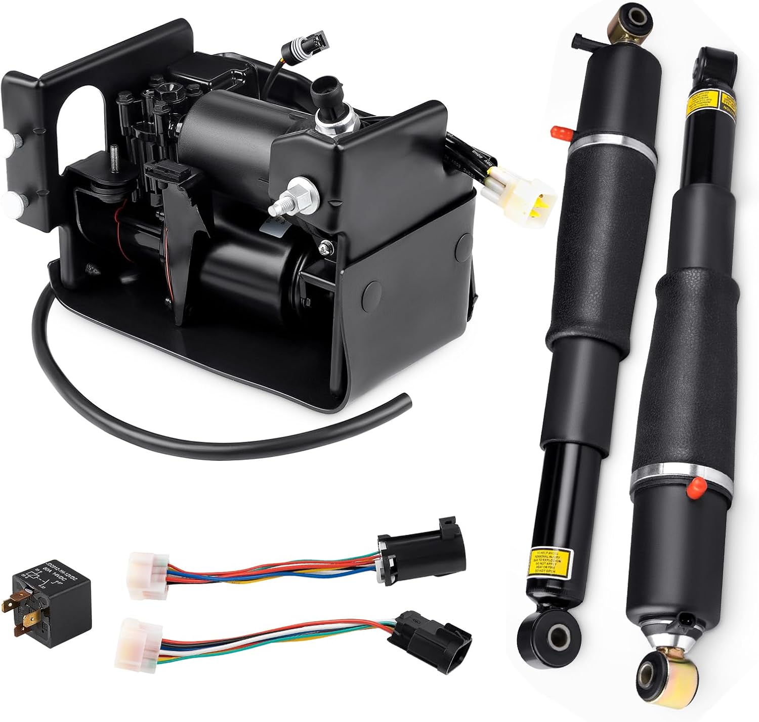 JDMON Rear Air Suspension Shock Absorber Struts and Suspension Compressor Pump Set Replacement for Cadillac Escalade 2002-2014, Chevy Avalanche/Suburban 1500 2002-2013, Tahoe/GMC Yukon 2000-2014, 2PC