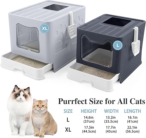 Miniatura 7 de Bolux - Caja de arena plegable para gatos con tapa caja de arena extra grande con pala para arena para gatos cajón tipo arena para gatos fácil de