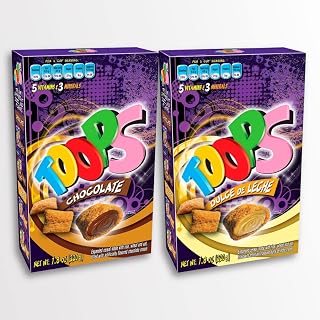 Toops Bundle – Cereal filled with Chocolate Cream 220g / 7.8Oz + Cereal filled with Dulce de Leche cream 220g / 7.8Oz - Contains Vitamins and Minerals made of Rice, Wheat and Oat (2 Pack / 15.6Oz TOTAL)