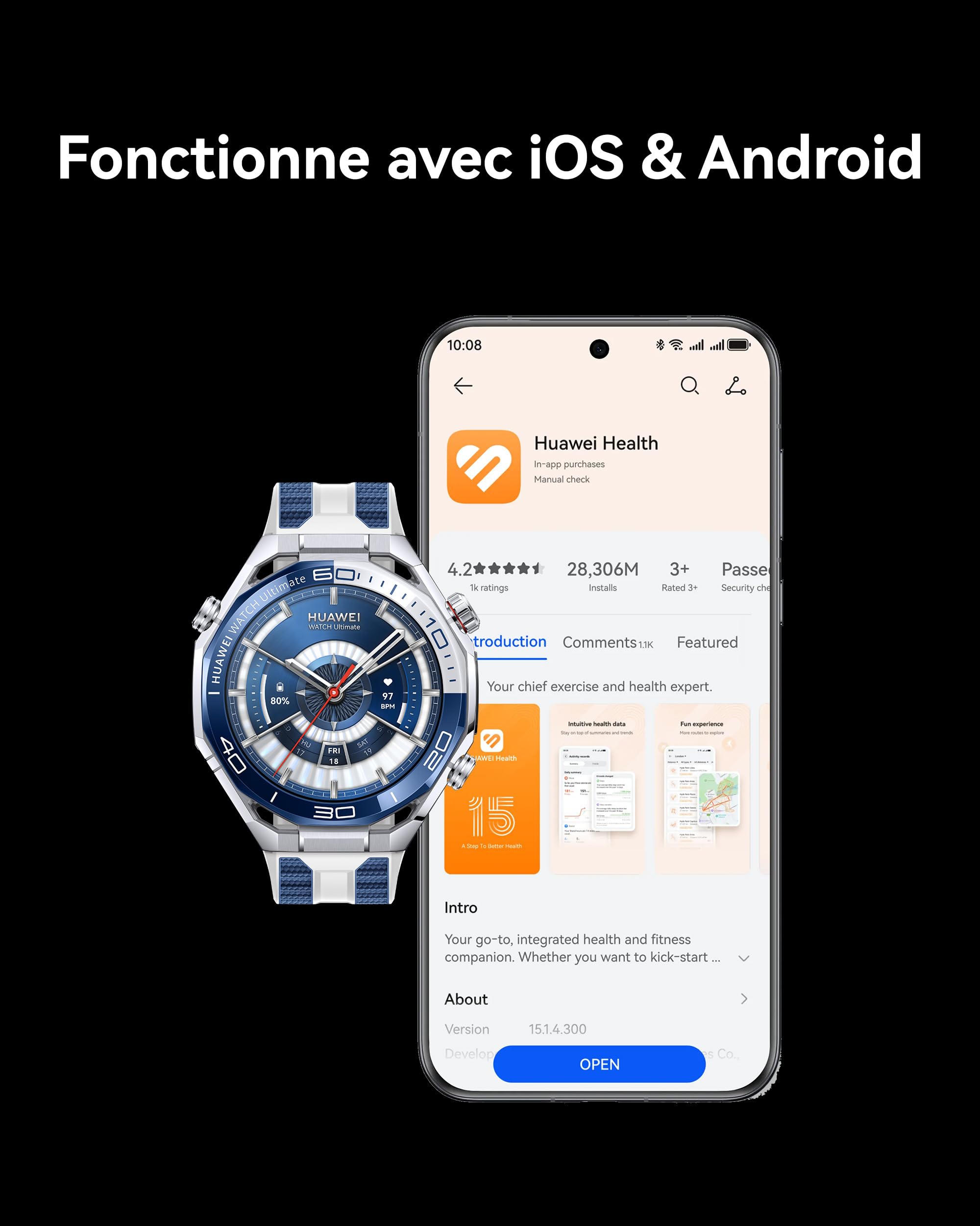 HUAWEI Watch Ultimate 2 Montre connectée, GPS, Noir