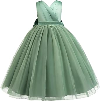 Elegant Princess midi Dress for Girls Detachable Bow, Perfect for Weddings, Graduations