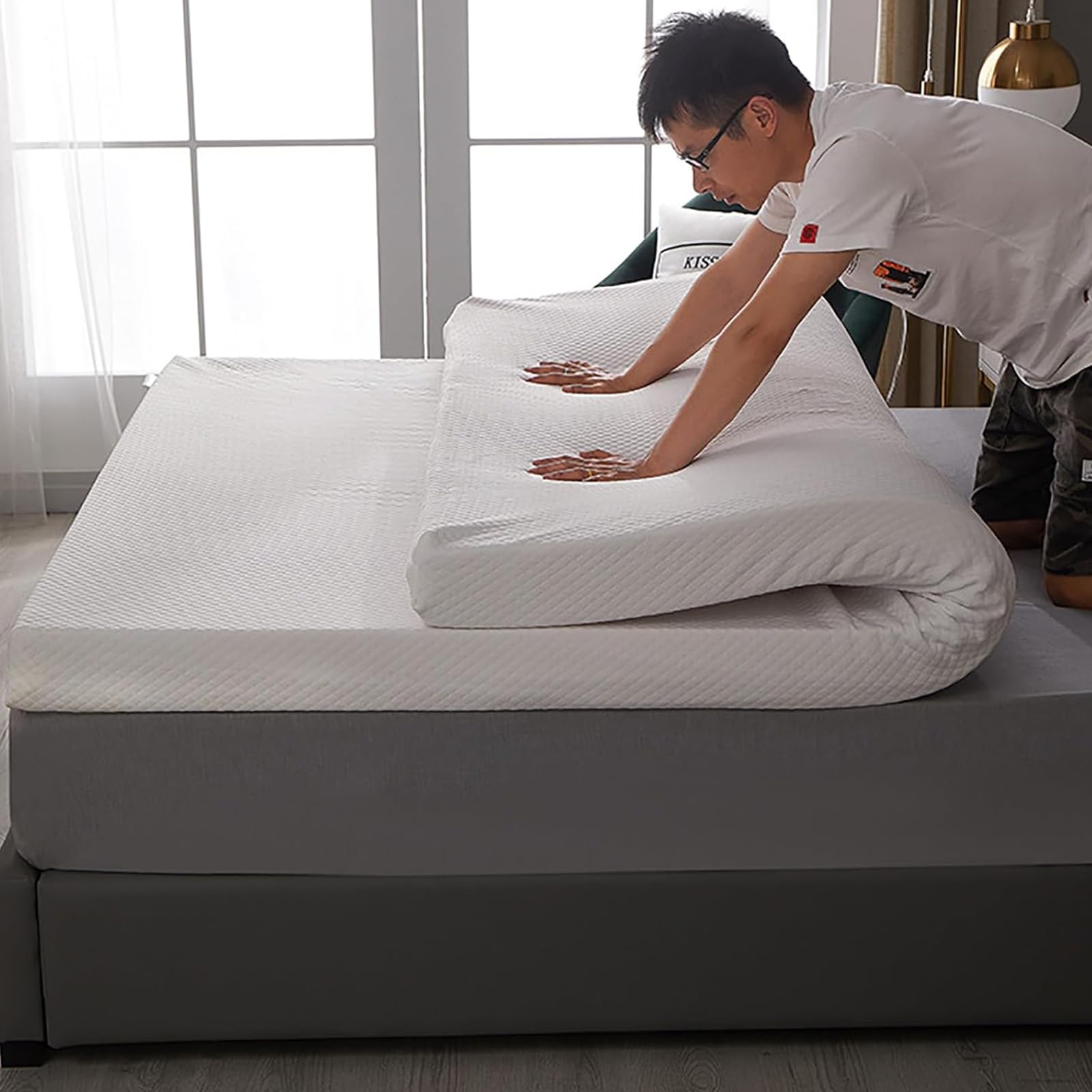 Cubrecolchón de látex 100 % natural de alta calidad, 2,5/5 cm de grosor, cómodo protector de colchón para camas individuales y dobles, accesorio ideal para el hogar, 170 x 210 cm
