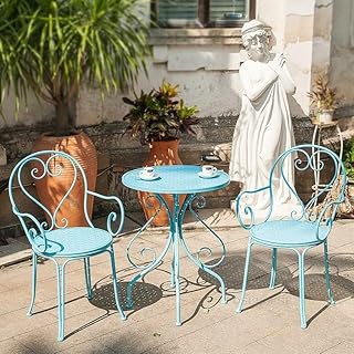 Conjunto de Terraza Conjunto de mesa y silla for jardín y patio al aire libre, muebles de jardín de hierro Retro, mesa y sillas de comedor for cafetería Juego de Bistro de jardín ( Color : Blue-set )