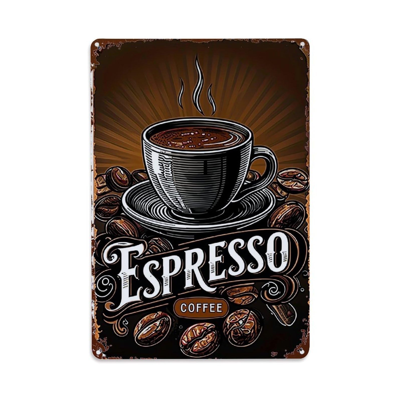 Jdyaojiesheng Vintage Espresso Coffee Beans Cup Steam Tin Sign Retro Metal Wall Decor Metal Poster, Home Bar Garage Farmhouse Cafe Wall Art Decoration 8X12inches
