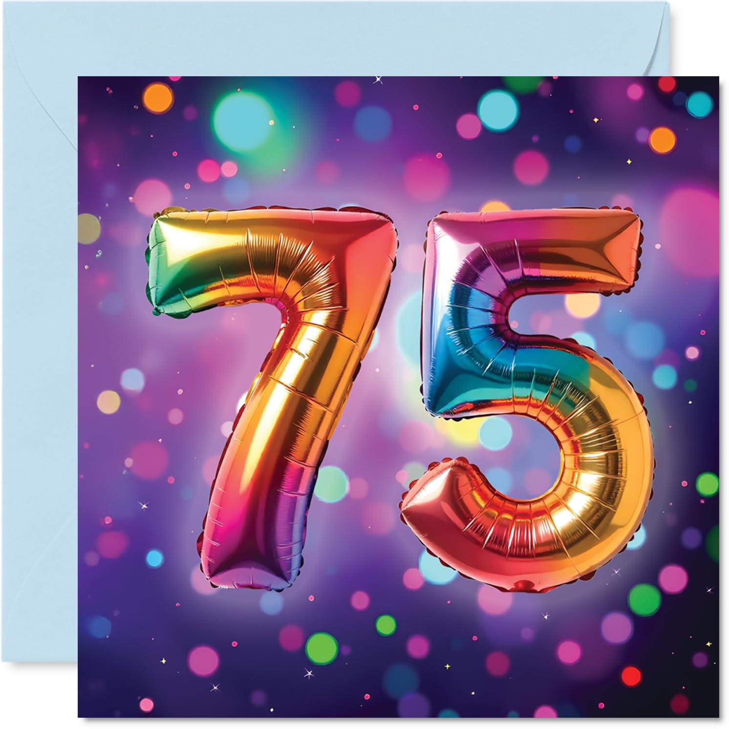 75th Birthday Cards for Women Men - Rainbow Foil Balloon - Happy Birthday Card for 75 Year Old Woman Man Nanny Nan Dad Wife, 145mm Bday Greeting Cards
