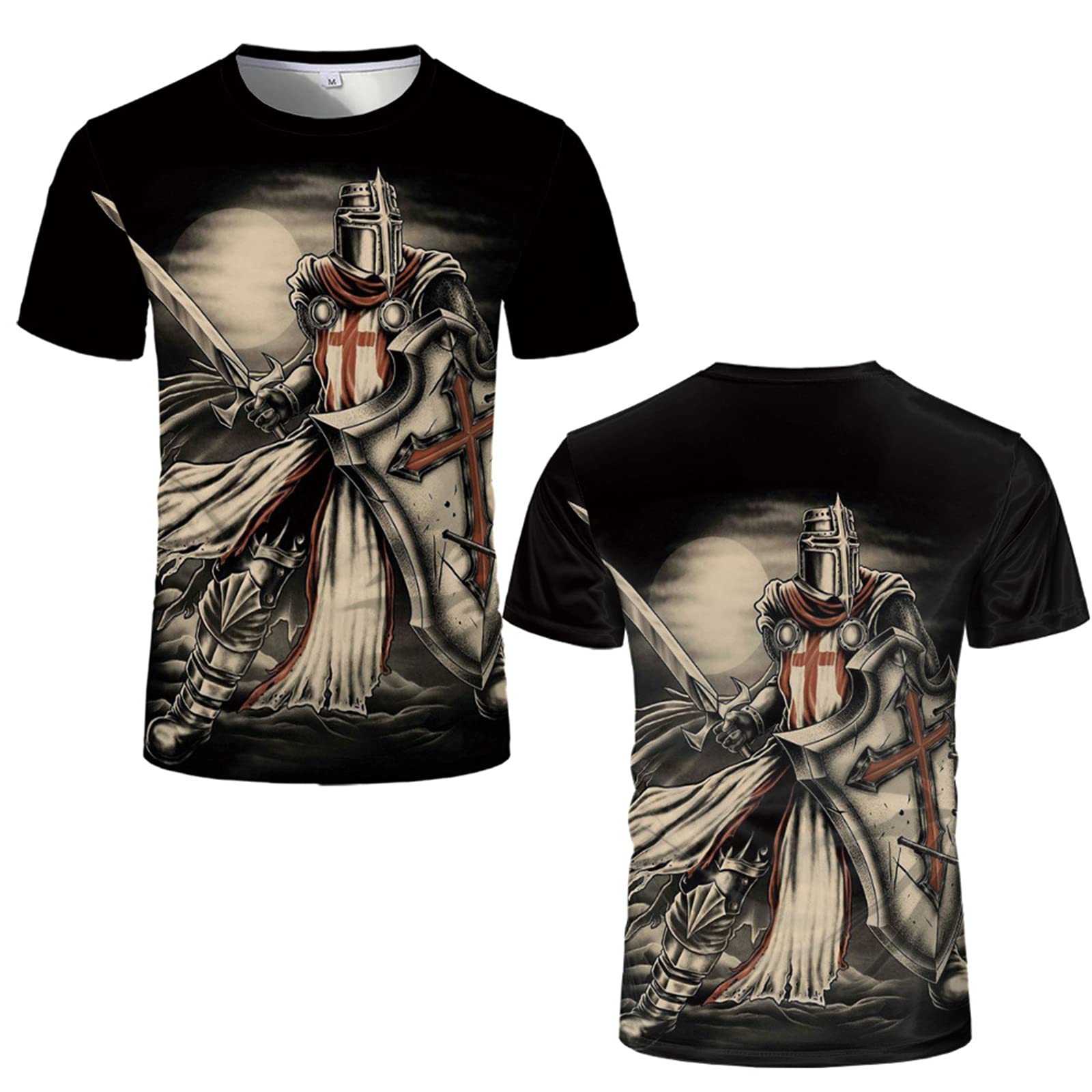 Keephen Men's #2 T-Shirt Knights Templar Vintage Print Slim Pullover Tee Fitness Sportswea