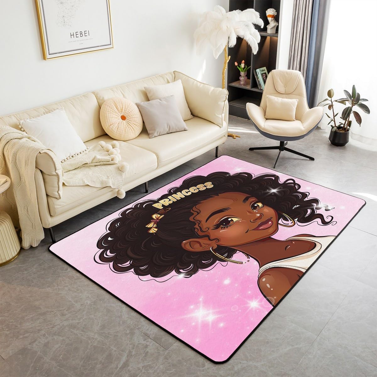 Erosebridal Pink and Black Area Rug 5x7 Size for Bedside,American Black African Women Rug,Ballet Dancer Area Rugs,Flying Butterfly Indoor Floor Mat Non Shedding