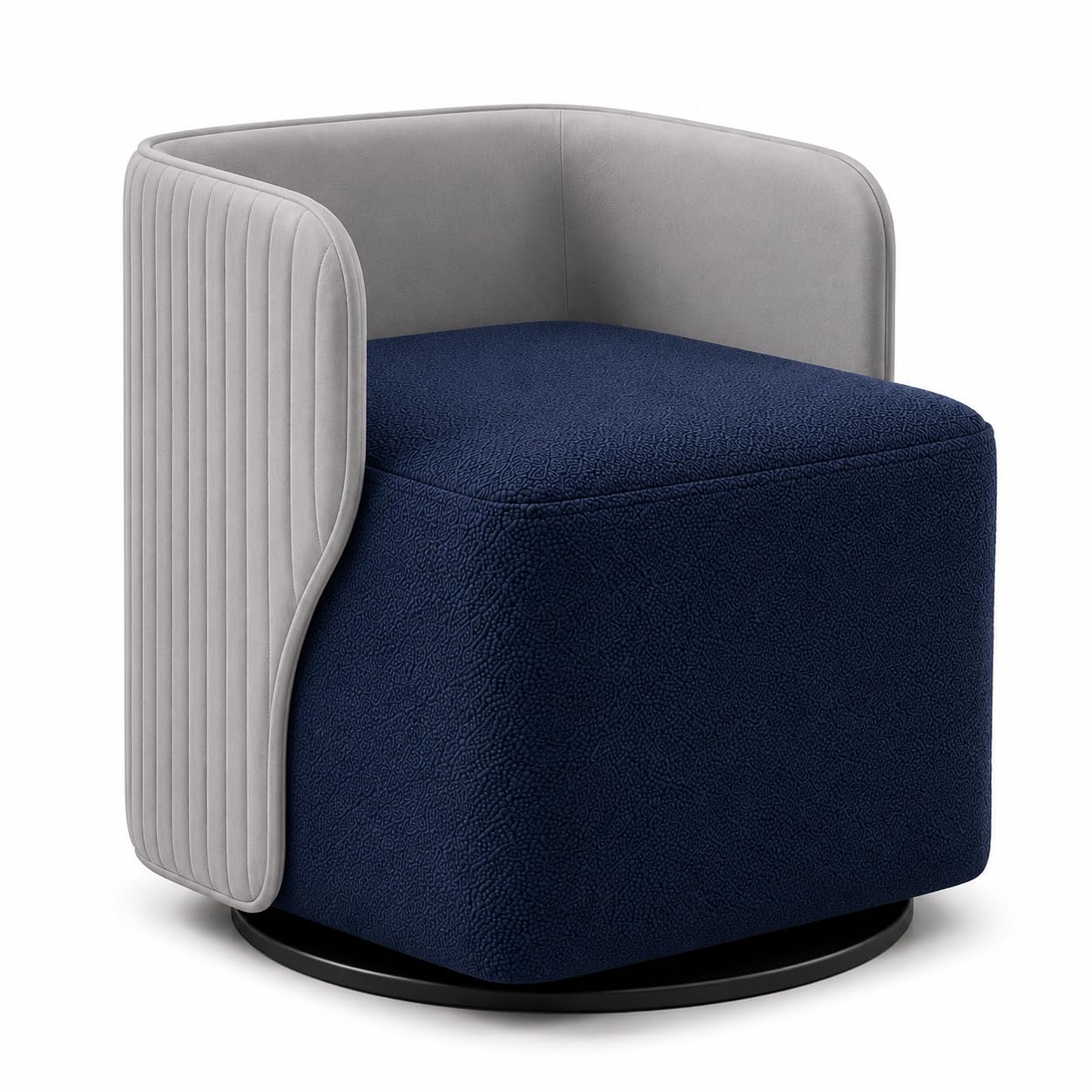 Ottoman Chair for Living Room, 360° Rotating Accent Ottoman Chair, Upholstered Bouclé Fabric Barrel Chair with Curved Back, Modern Lounge Seating with Metal Base-image-37