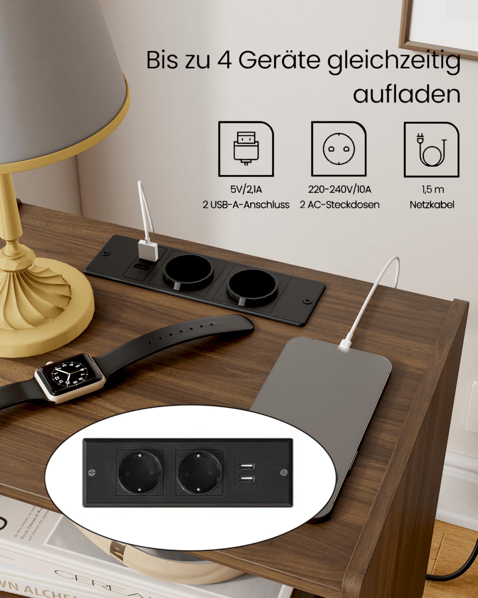 Nachttisch, Moderner Betttische mit Aufbewahrungsschublade und offener Holzablage, für Wohnzimmer, Schlafzimmer und kleine Räume, Akzent-Nachttisch mit Massivholzbeinen, einfache Montage (Nussbaum)