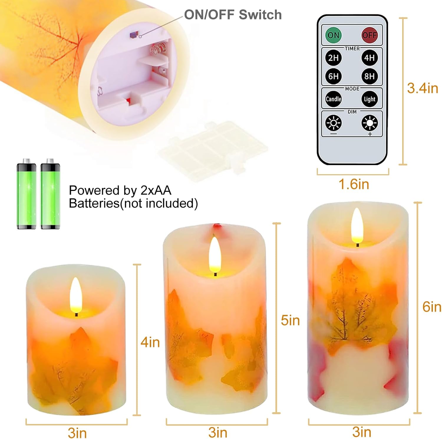 Flameless LED Pillar Candles with Timer & Remote Control, Safe Warm Glow, Battery Operated, 3-Piece 3"×4"/5"/6" Set, Waterproof Decorative Candles for Home, Wedding, Table & Outdoor Use