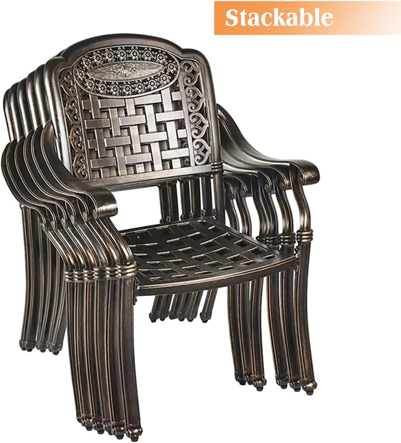 TITIMO 5-Piece Cast Aluminum Outdoor Patio Dining Set, 4 Pattern Chairs and Table,Cast Aluminum Conversation Set with 2.2” Umbrella Hole (Mesh Back Khaki Cushion, 1 Square Table + 4 Chairs)