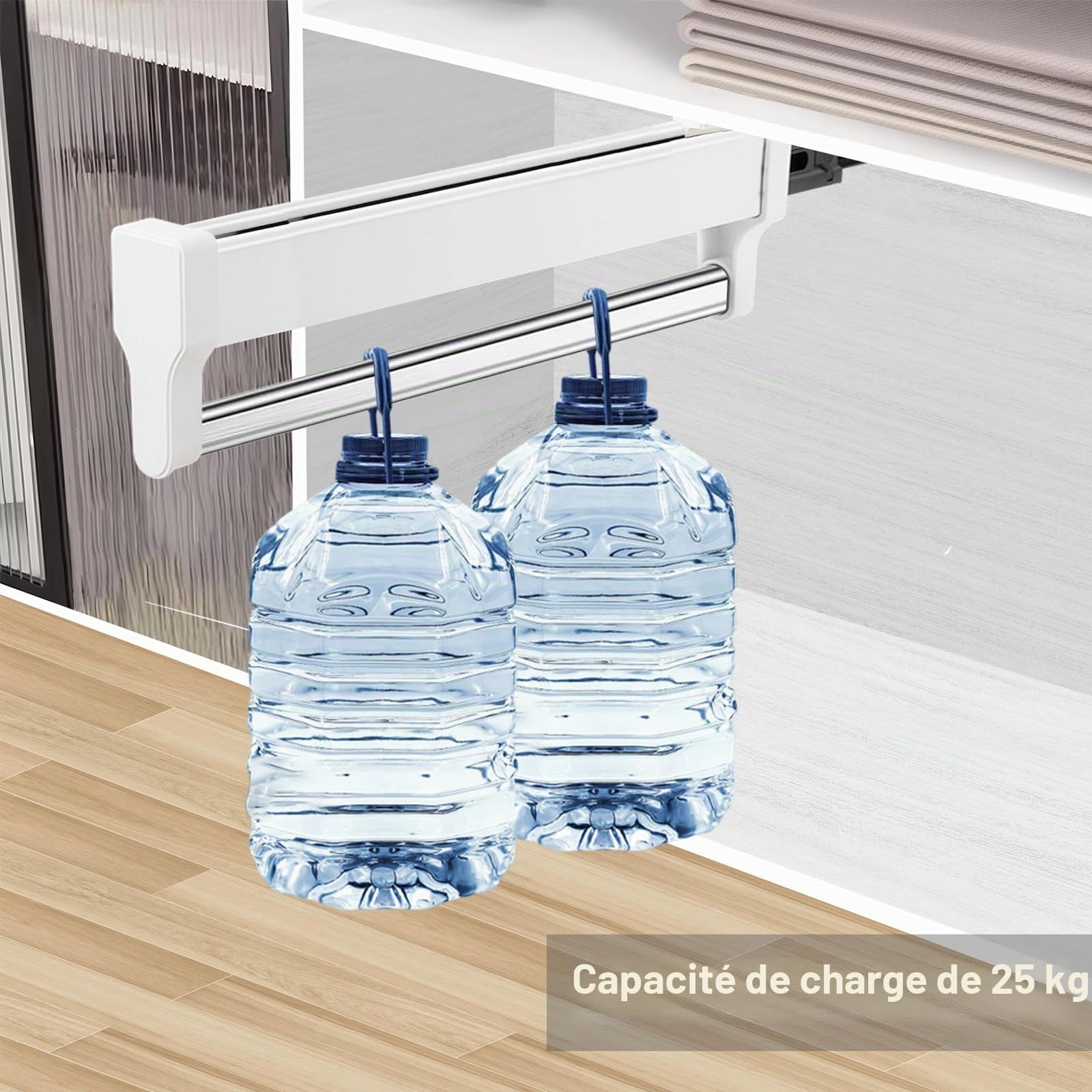 Tringle à vêtements extensible permettant de sortir les cintres, barre télescopique réglable, 347 mm, blanc