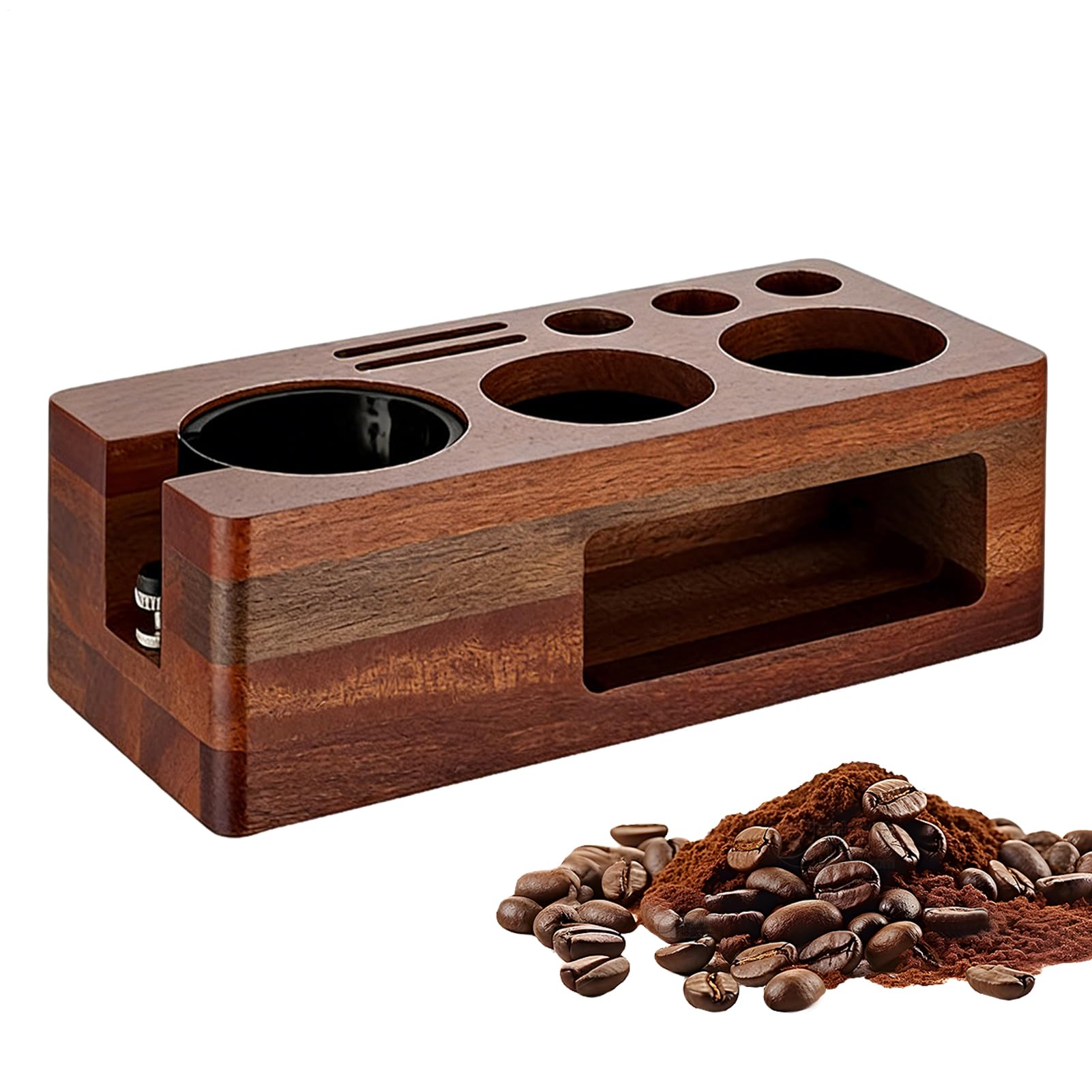 Espresso Tamper Station Multifunktionale Espresso Aufbewahrung aus Holz | Organizer Station für Kaffeezubehör Für Espresso Bar Zuhause Küche Wohnheim Gastronomie