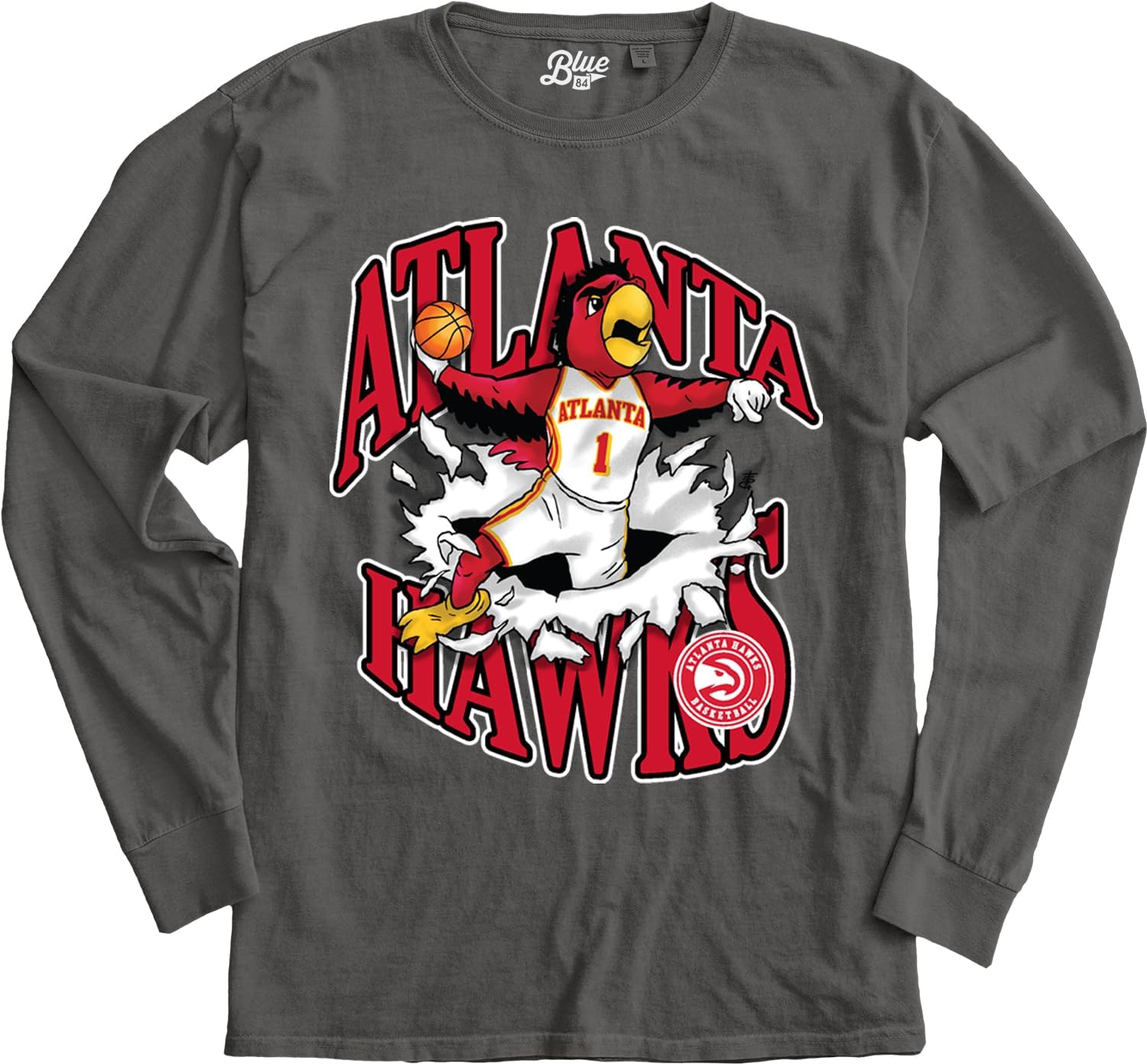 Blue 84 NBA Unisex-Adult NBA Officially Licensed Long Sleeve T-Shirt Ringspun Slam Mascot Black
