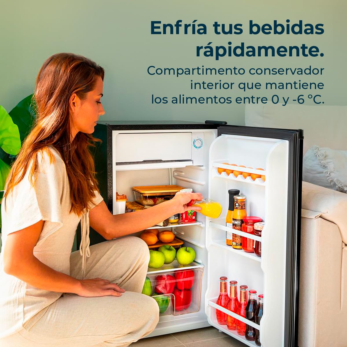 Cecotec Nevera Pequeña Frigorífico Mini Retro 91L 1 Puerta Bolero Coolmarket TT Origin 90 Black E. Frigorífico Sobremesa, 83cm de Alto y 47cm de Ancho, Bajo Consumo, Temperatura Regulable — view 10