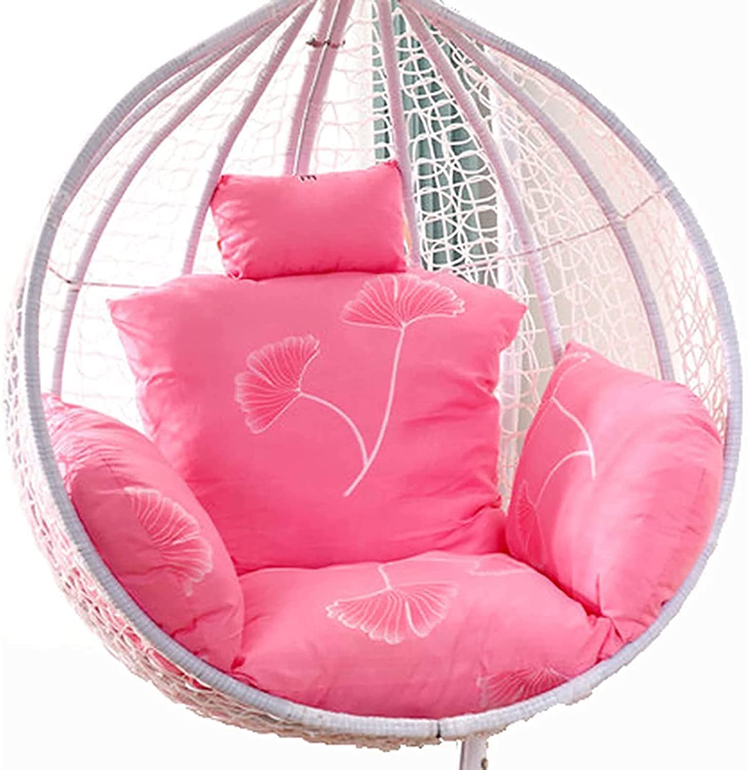 Outdoor Hanging Lounge Chair Cushion with Fixed Strap and Pillow Pink Small Size Rattan Chair Mat for Garden Egg Chair Nest Swing Seat and Outdoor Furniture