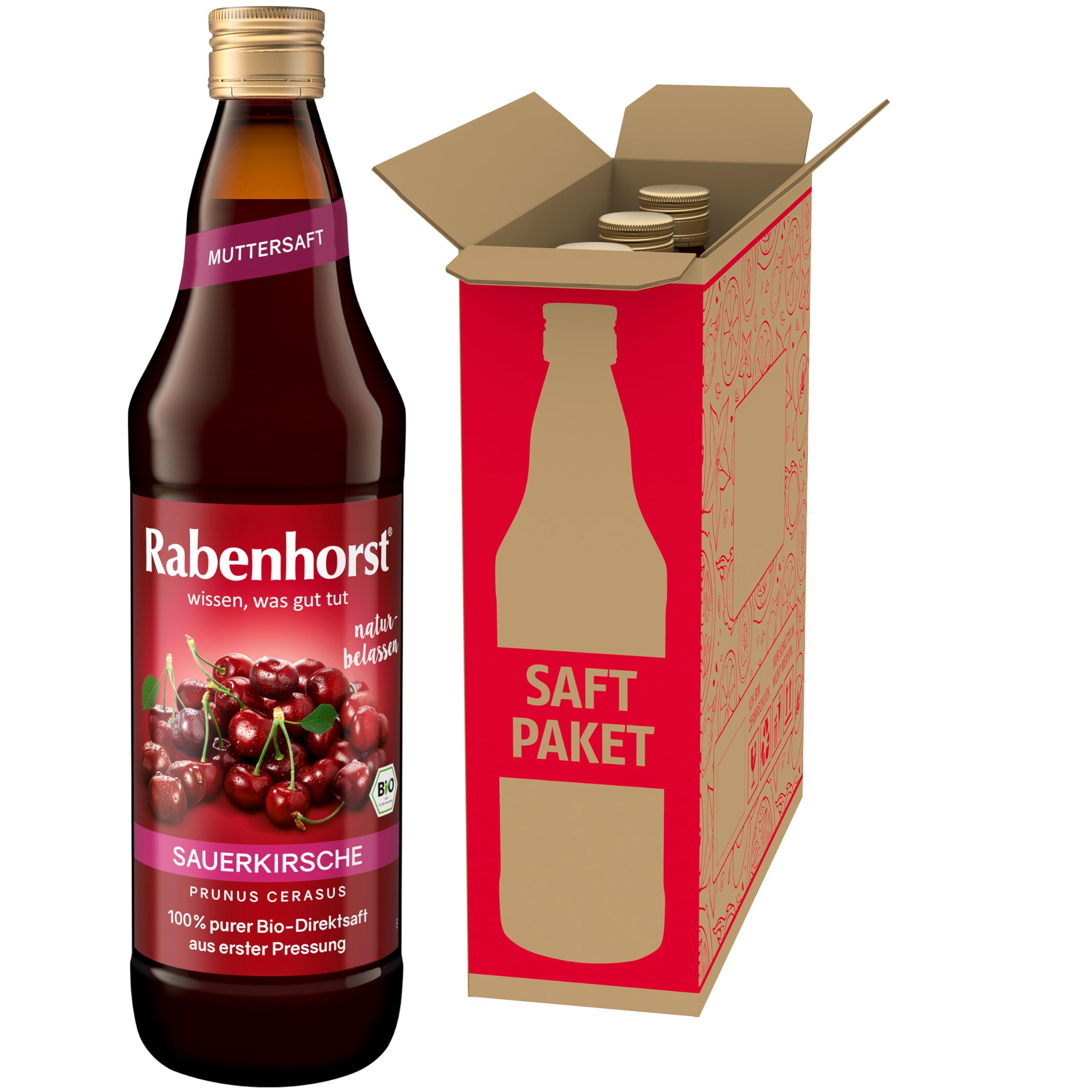 RABENHORST Sauerkirsche Muttersaft BIO, 3er Pack (3 x 700 ml) - 100% purer Sauerkirsch-Direktsaft aus erster Pressung