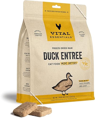Vital Essentials Alimento crudo liofilizado para gatos, pato mini patties entrante, 8 onzas